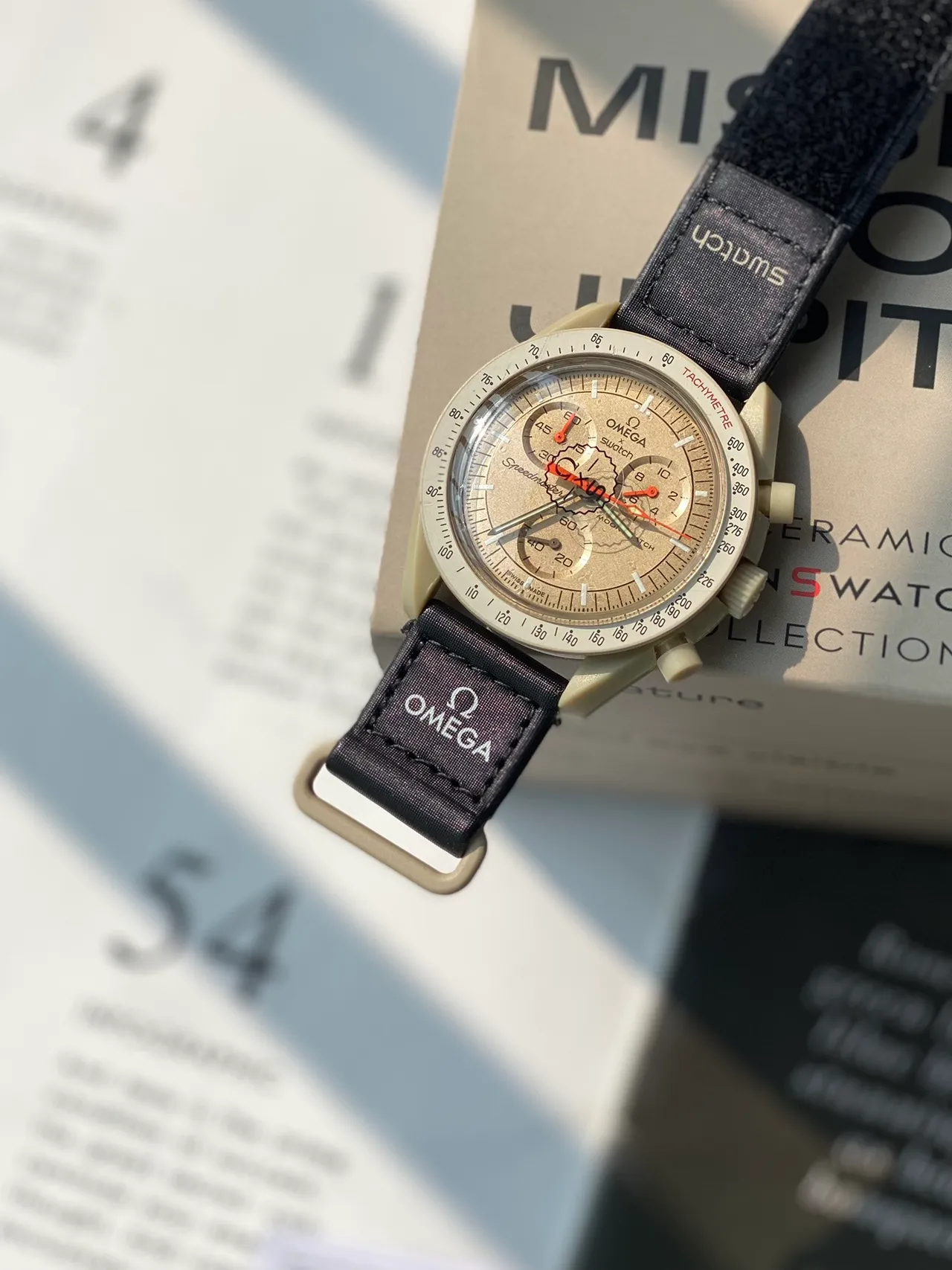 Omega x Swatch Speedmaster Chronograph Beige and Black Mechanical Watch 6