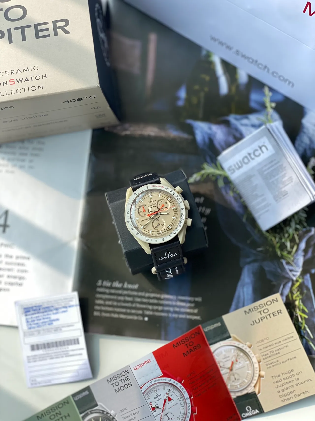 Omega x Swatch Speedmaster Chronograph Beige and Black Mechanical Watch 8