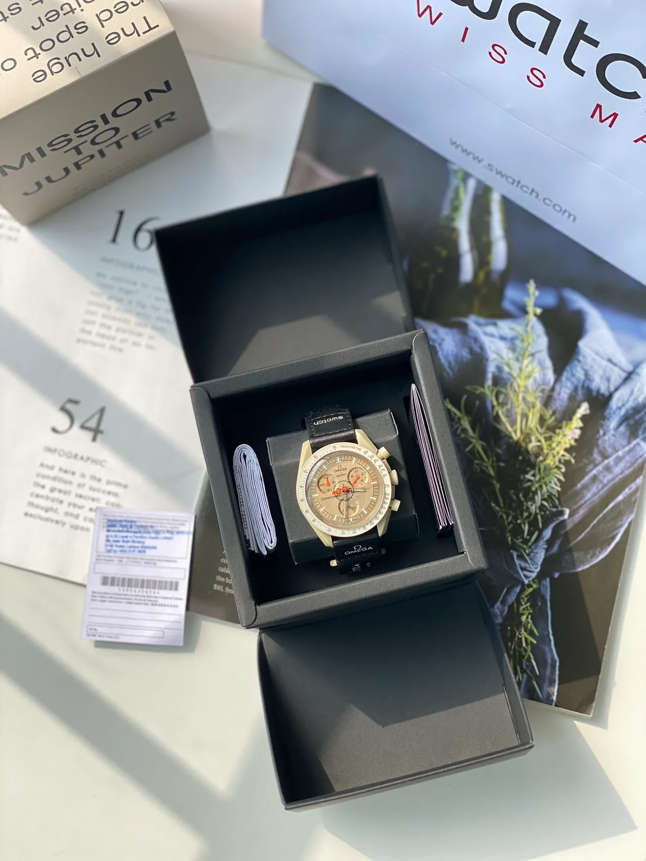 Omega x Swatch Speedmaster Chronograph Beige and Black Mechanical Watch 9