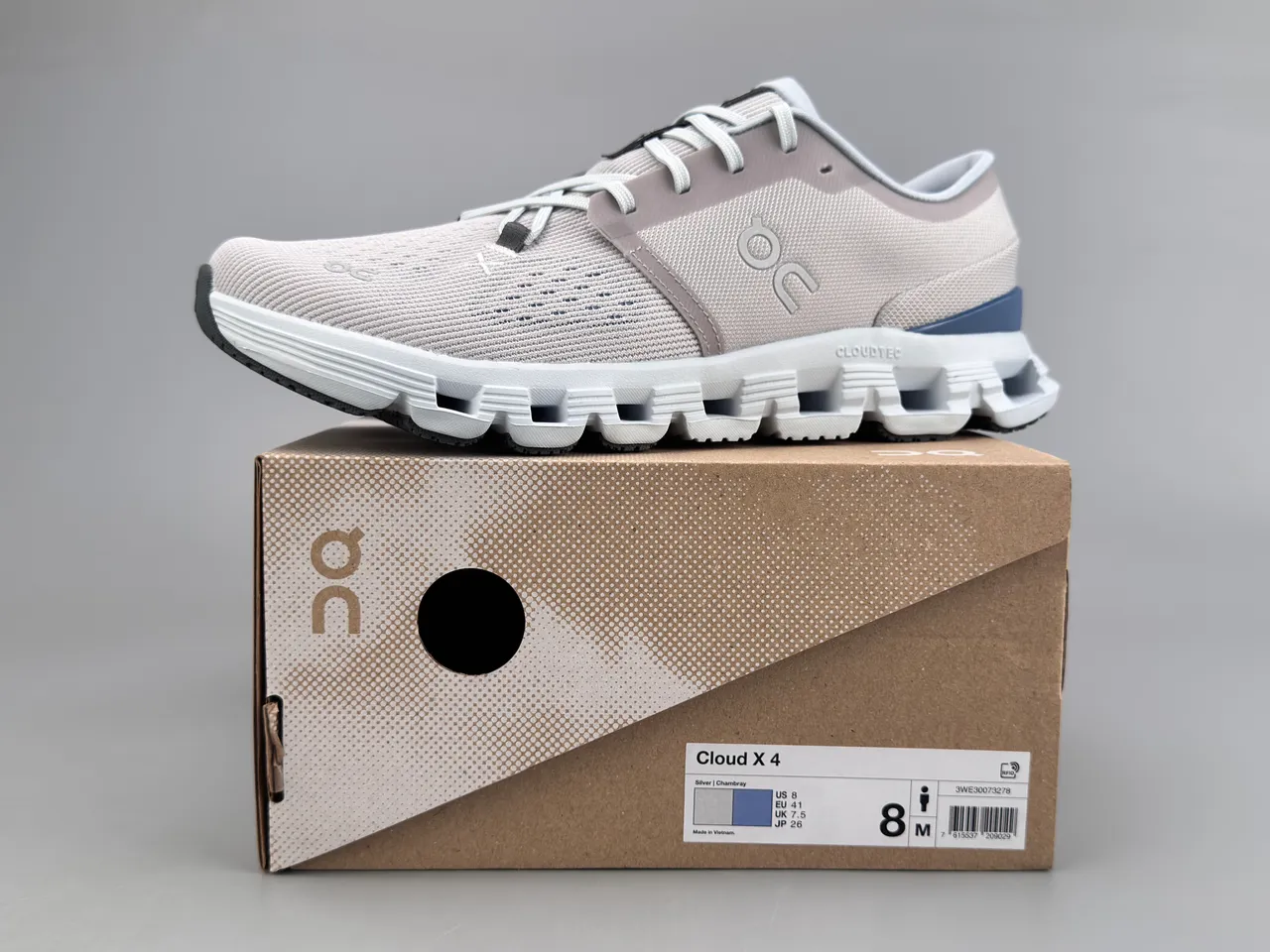 On Beige Blue Engineered Knit Upper Segmented CloudTec Midsole Running Shoes 2