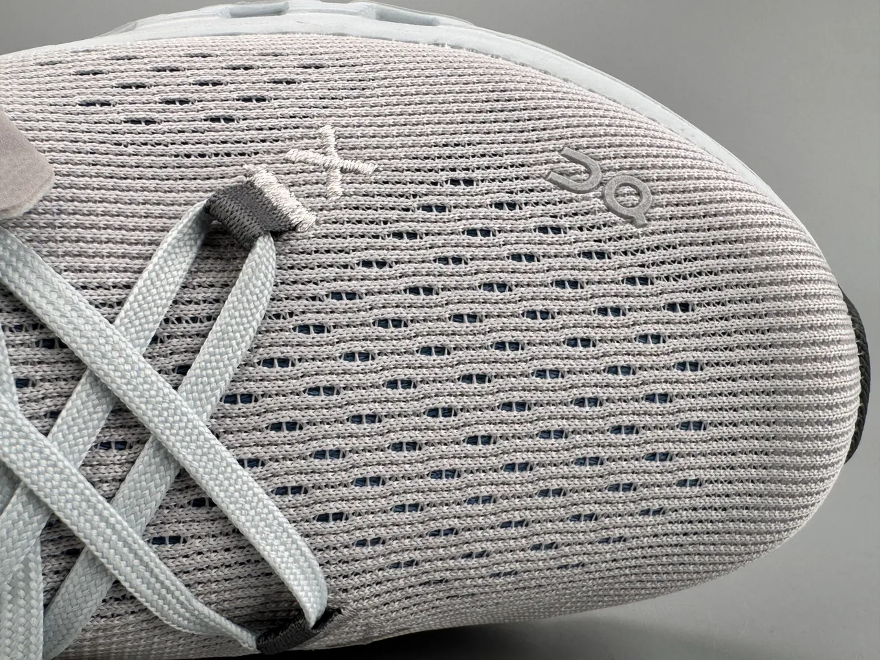 On Beige Blue Engineered Knit Upper Segmented CloudTec Midsole Running Shoes 4