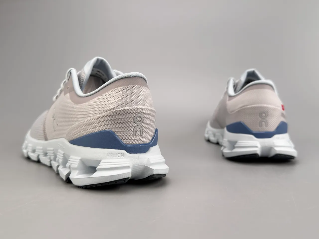 On Beige Blue Engineered Knit Upper Segmented CloudTec Midsole Running Shoes 6