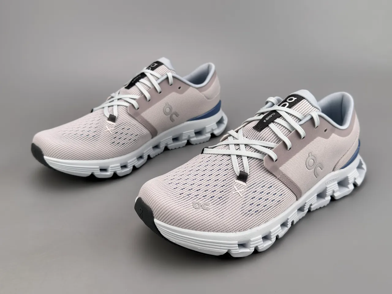 On Beige Blue Engineered Knit Upper Segmented CloudTec Midsole Running Shoes 7