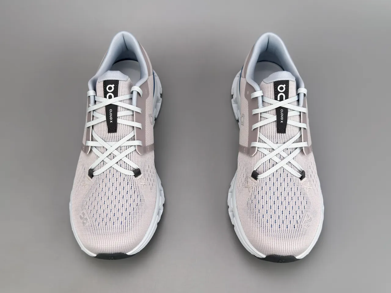 On Beige Blue Engineered Knit Upper Segmented CloudTec Midsole Running Shoes 10