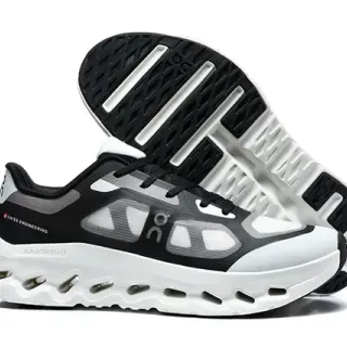 On Black White Engineered Mesh Upper Open Hexagonal CloudTec Pods Running Shoes