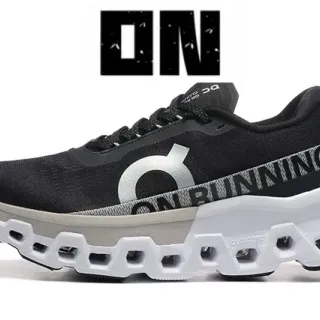 On Cloudmonster Black White Gray Running Shoes