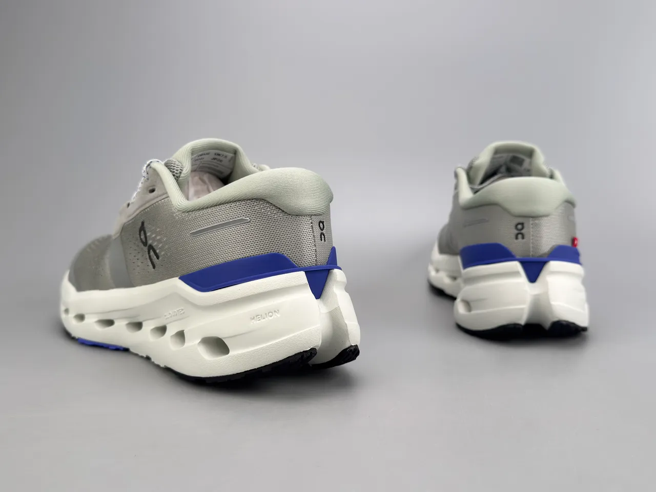On Cloudmonster Gray and Blue Running Shoes 2