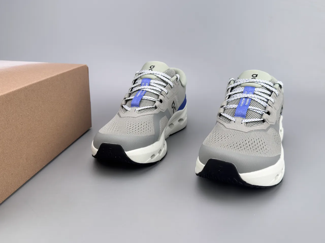 On Cloudmonster Gray and Blue Running Shoes 5