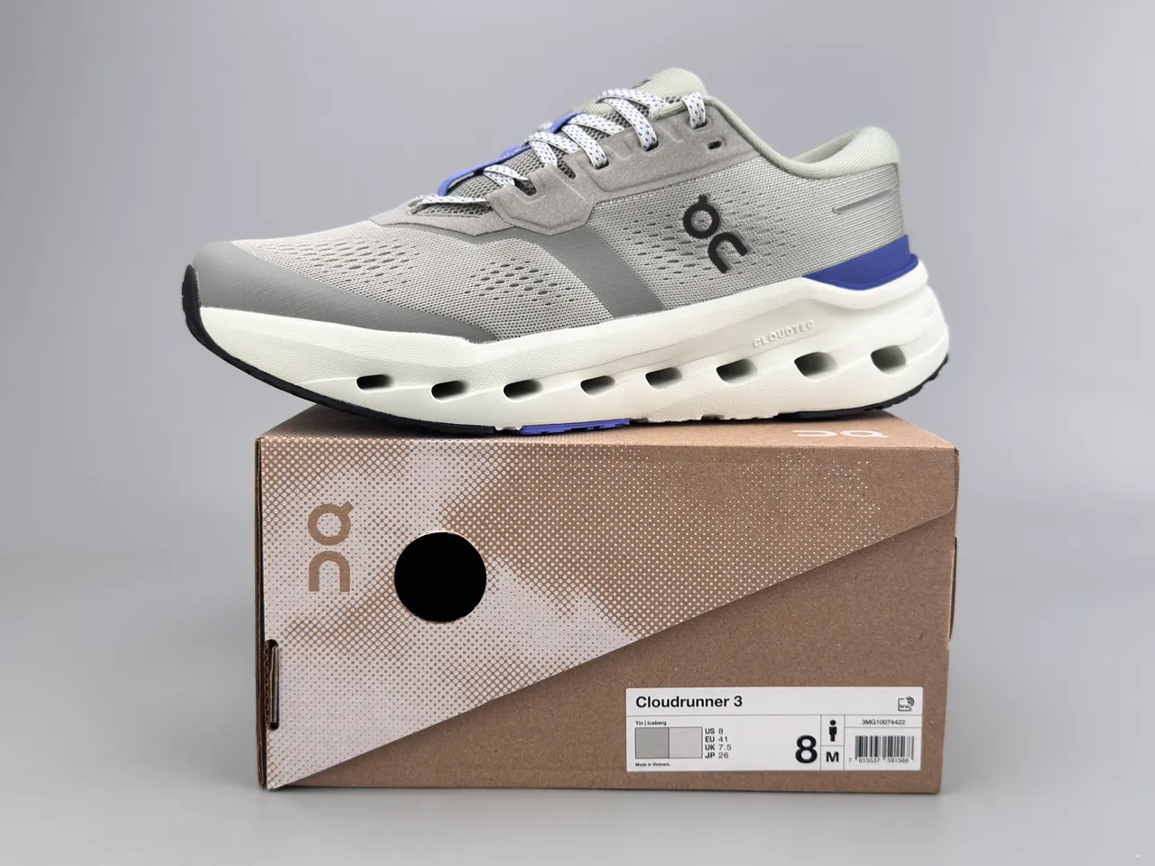 On Cloudmonster Gray and Blue Running Shoes 6