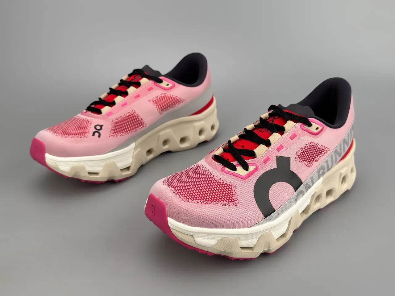 On Pink Red Engineered Mesh Upper Open Hexagonal CloudTec Midsole Running Shoes 5