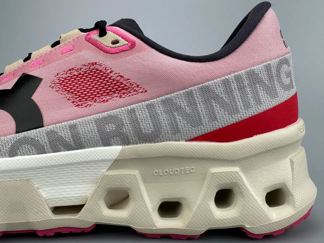 On Pink Red Engineered Mesh Upper Open Hexagonal CloudTec Midsole Running Shoes 7