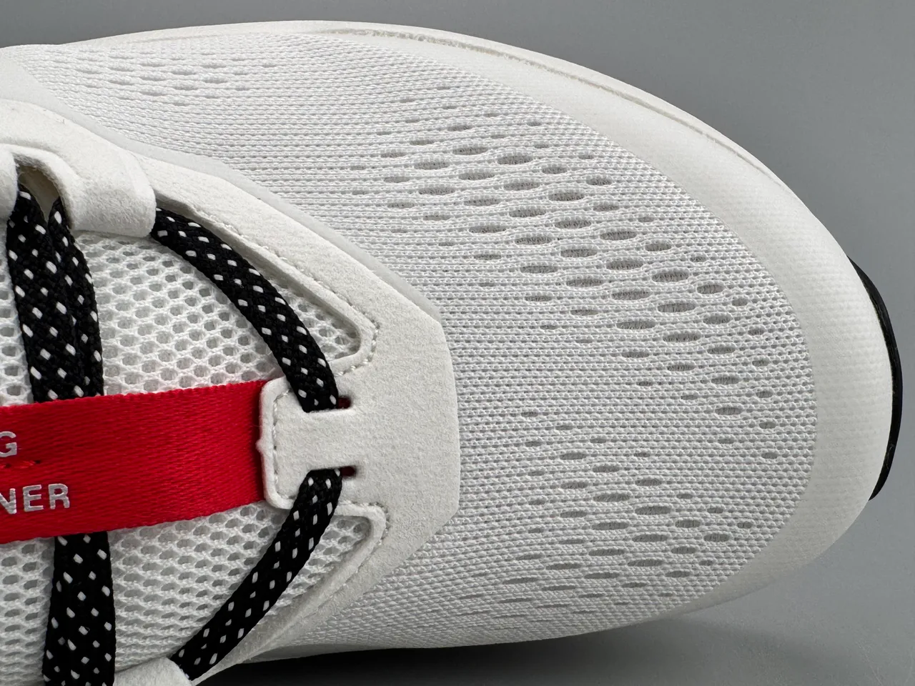 On White Red Engineered Mesh Upper Open Hexagonal CloudTec Pods Running Shoes 2