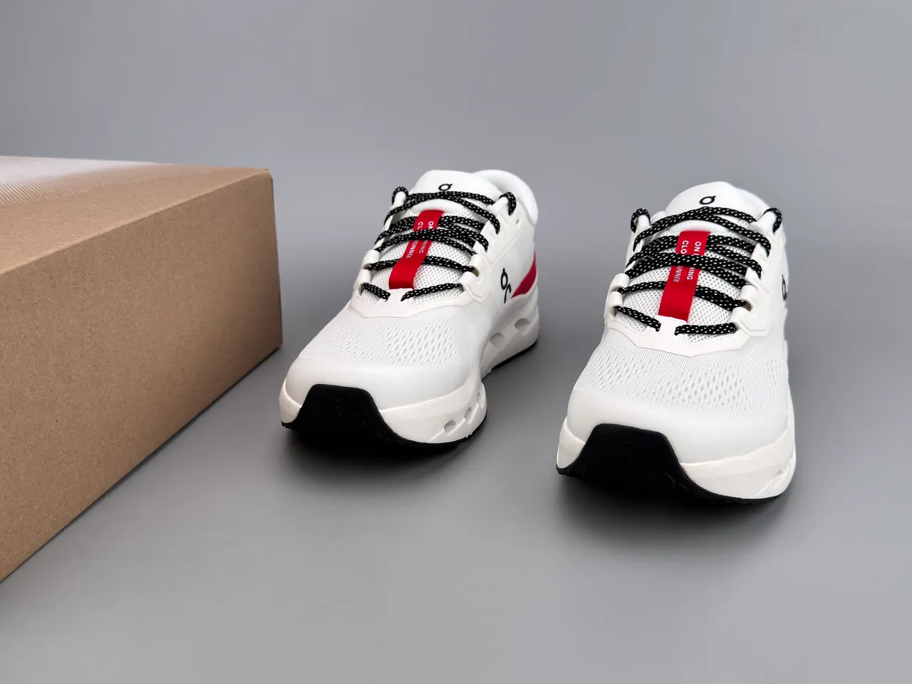 On White Red Engineered Mesh Upper Open Hexagonal CloudTec Pods Running Shoes 3