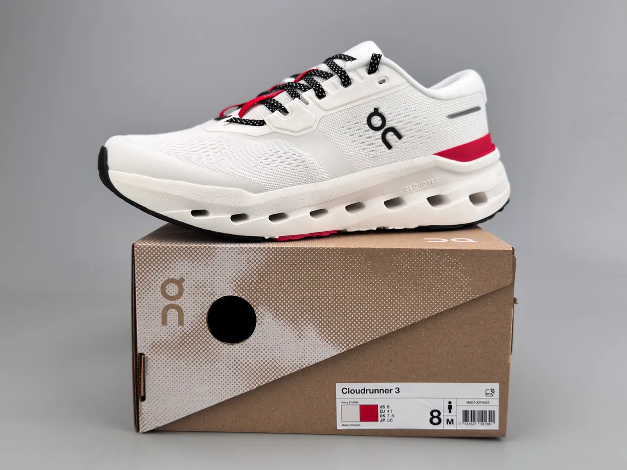 On White Red Engineered Mesh Upper Open Hexagonal CloudTec Pods Running Shoes 4