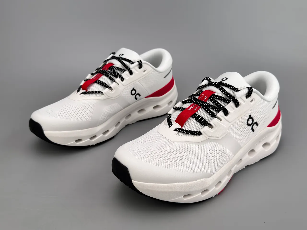 On White Red Engineered Mesh Upper Open Hexagonal CloudTec Pods Running Shoes 5