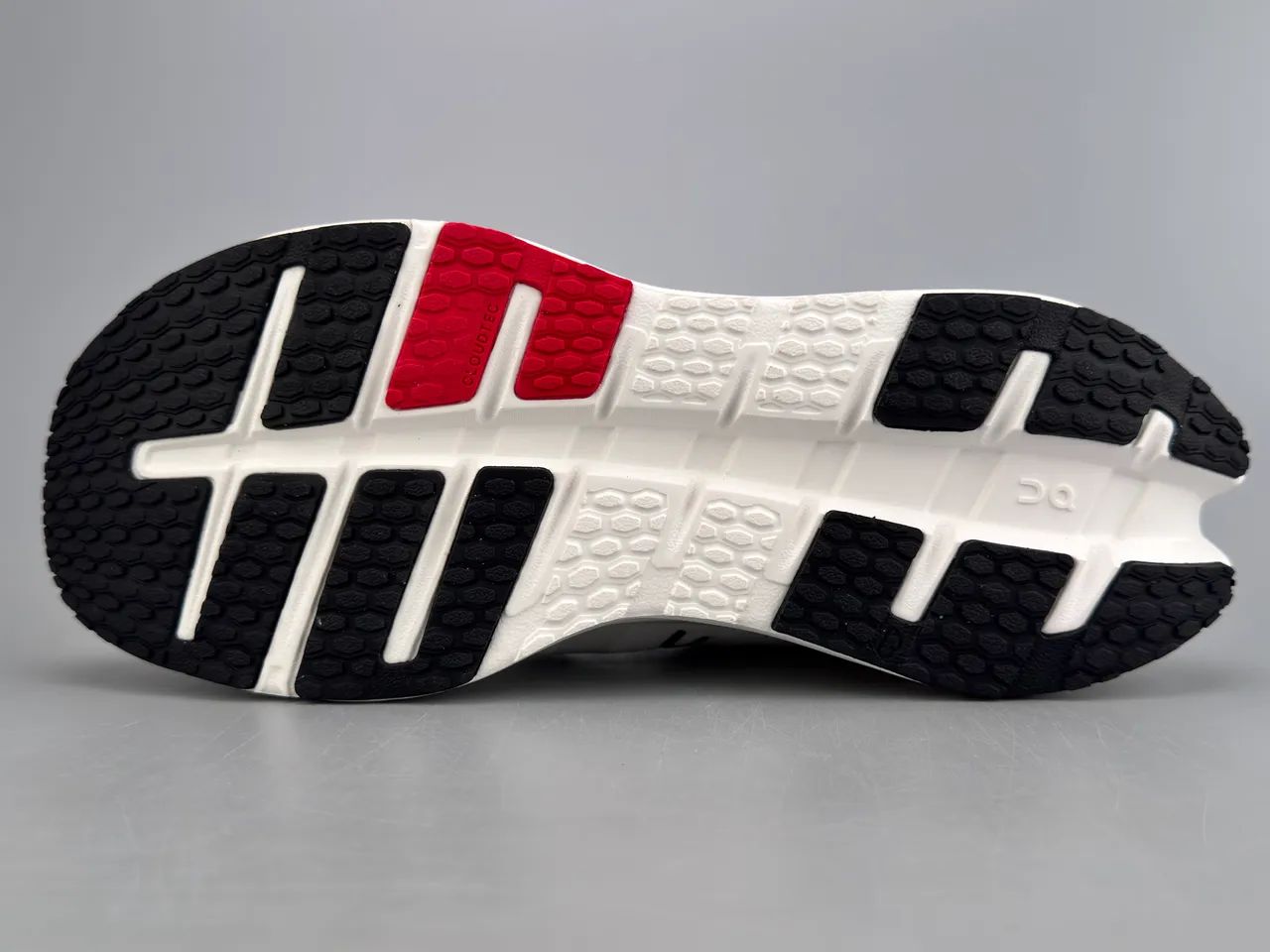 On White Red Engineered Mesh Upper Open Hexagonal CloudTec Pods Running Shoes 8