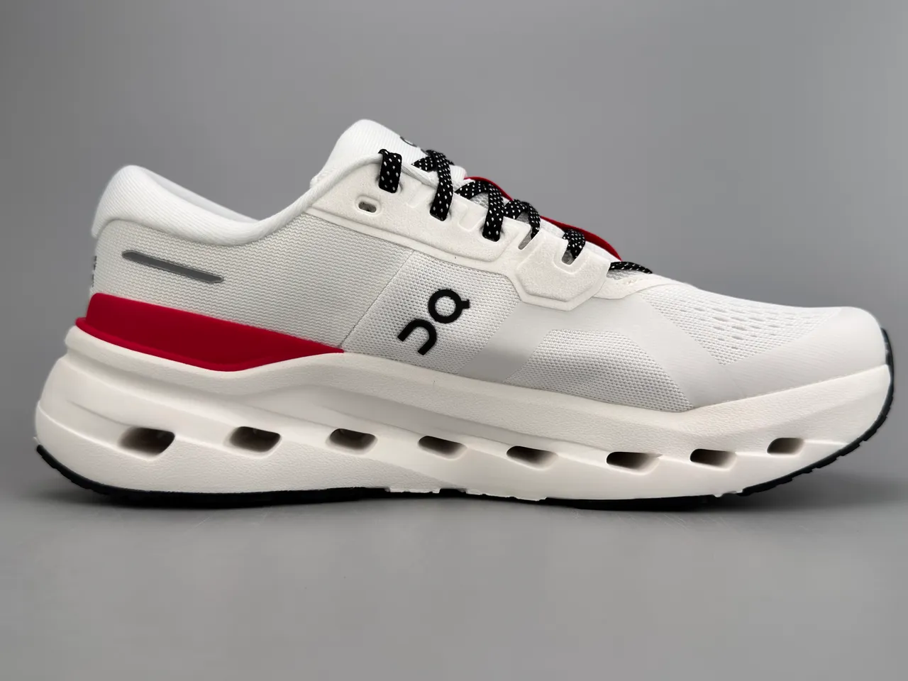 On White Red Engineered Mesh Upper Open Hexagonal CloudTec Pods Running Shoes 10