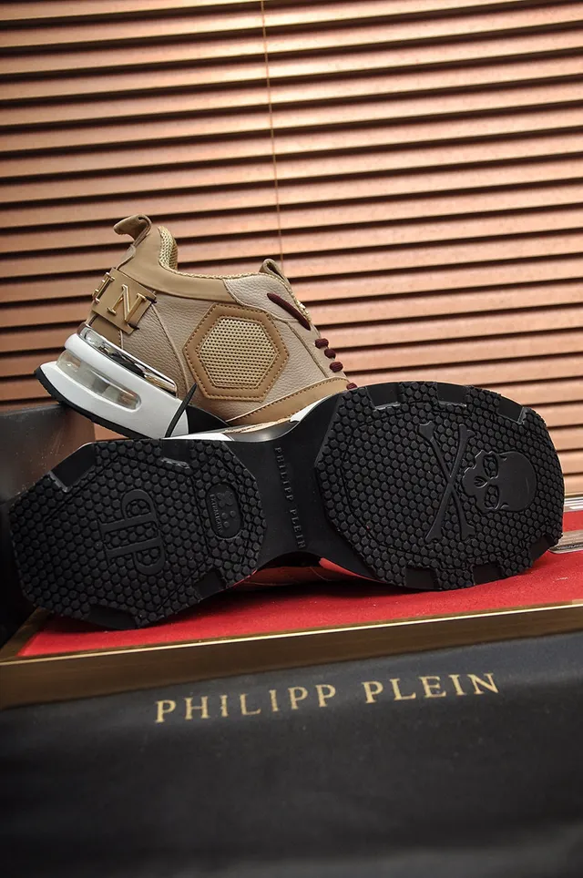 Philipp Plein Active بيج بورجوندي سول سداسية لوحة علامة أحذية رياضية سميكة 4