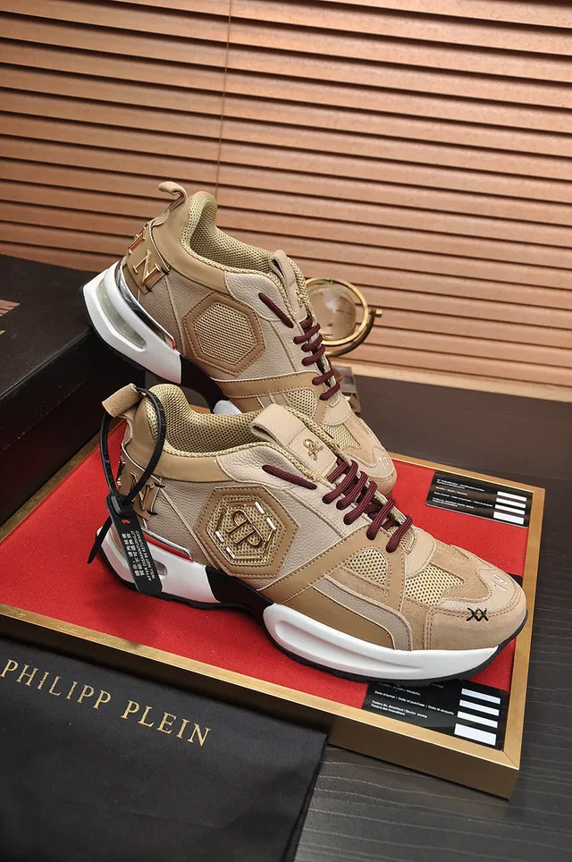 Philipp Plein Active بيج بورجوندي سول سداسية لوحة علامة أحذية رياضية سميكة 5
