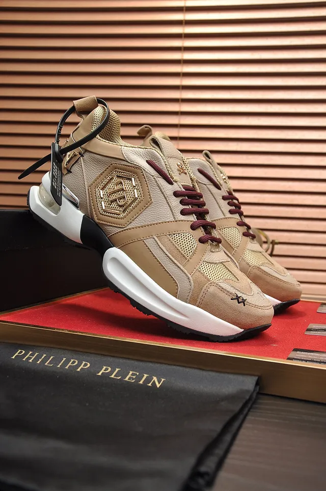 Philipp Plein Active بيج بورجوندي سول سداسية لوحة علامة أحذية رياضية سميكة 8