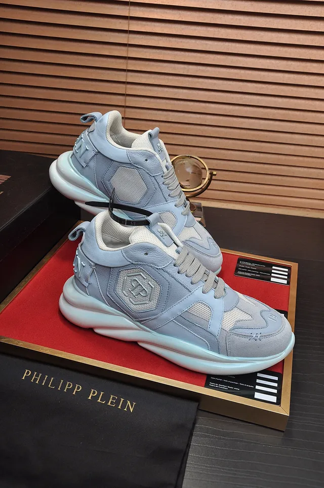 Philipp Plein Active حذاء رياضي سميك مصنوع من جلد وشبكة باللون الأزرق الفاتح المركب 5
