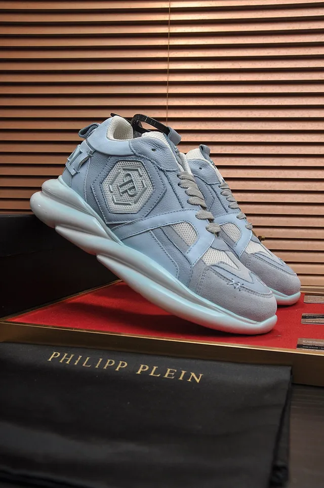 Philipp Plein Active حذاء رياضي سميك مصنوع من جلد وشبكة باللون الأزرق الفاتح المركب 8