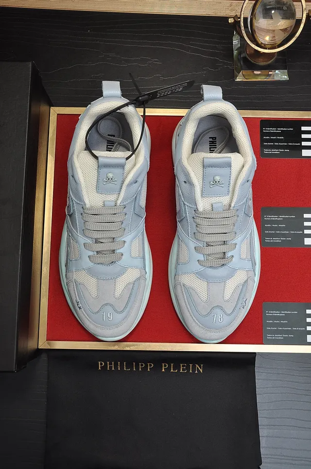 Philipp Plein Active حذاء رياضي سميك مصنوع من جلد وشبكة باللون الأزرق الفاتح المركب 9