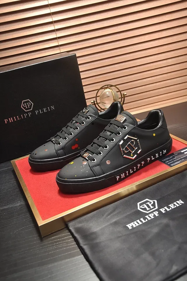 Philipp Plein Noir et Or Cuir Synthétique Logo Hexagonal Métallique Lifestyle Sneakers 7