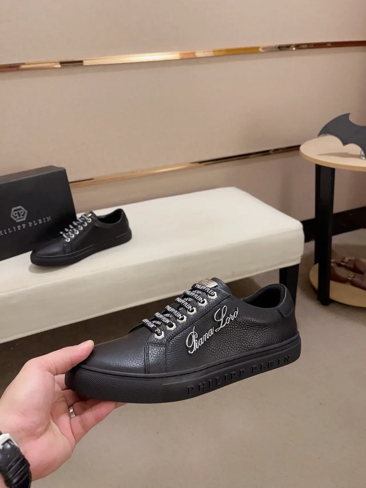 Philipp Plein Black Leather Script Logo Lifestyle Sneakers 3