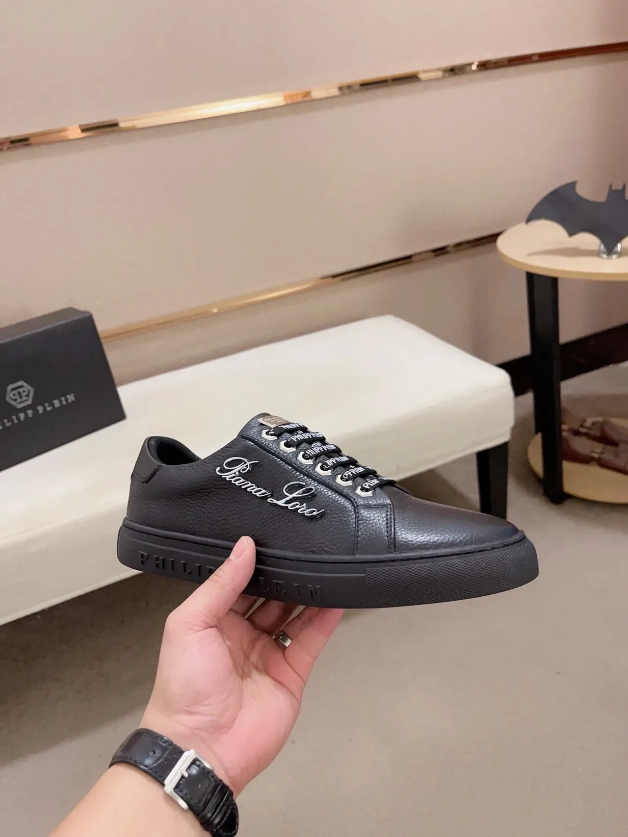 Philipp Plein Black Leather Script Logo Lifestyle Sneakers 4