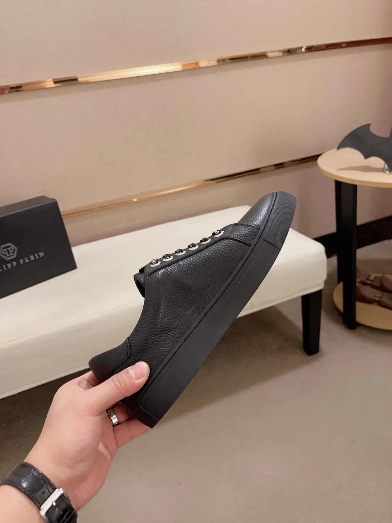 Philipp Plein Black Leather Script Logo Lifestyle Sneakers 5