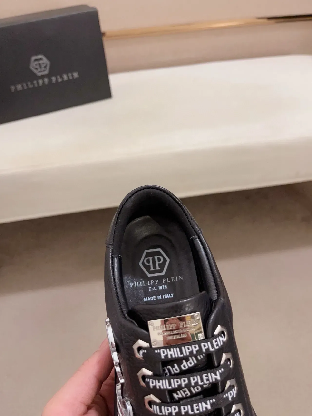 Philipp Plein Black Leather Script Logo Lifestyle Sneakers 6