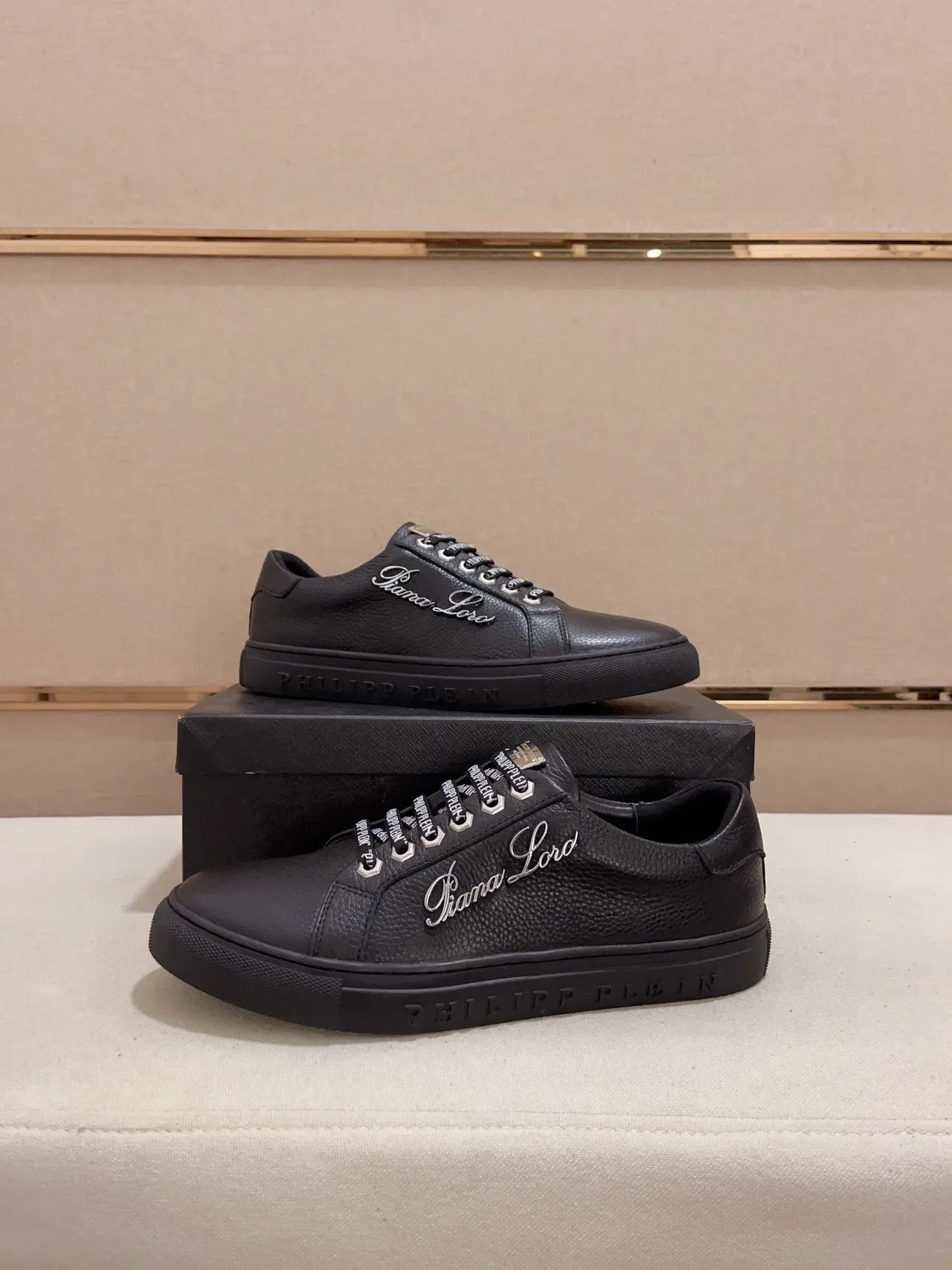 Philipp Plein Black Leather Script Logo Lifestyle Sneakers 7