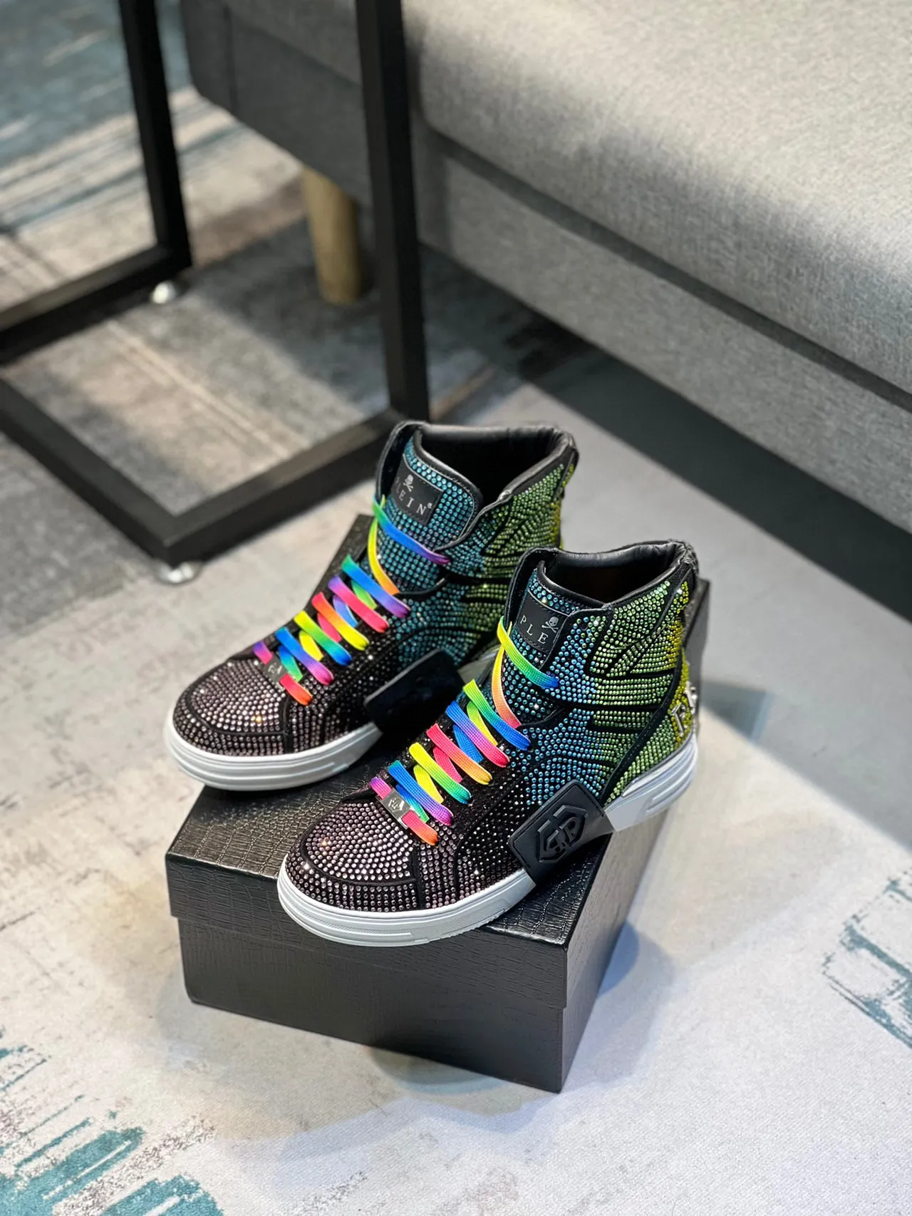 Philipp Plein Chaussures Lifestyle Noires Multicolores Hautes avec Cristaux Embellished 7