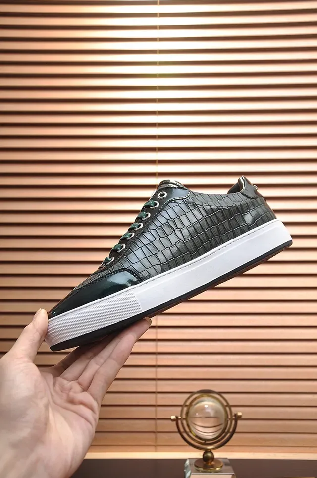 Philipp Plein Preto Branco Couro com Embossado de Crocodilo Placa Monograma Metálico Sneakers Lifestyle 6
