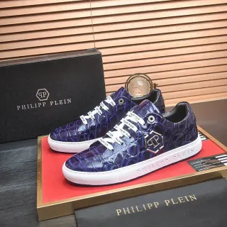 Philipp Plein Croc-Embossed Blue and White Lifestyle Sneakers