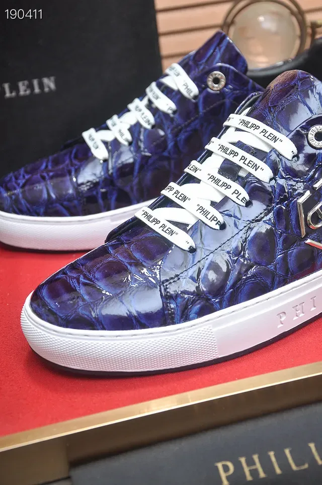 Philipp Plein Croc-Embossed أحذية رياضية أسلوب حياة زرقاء وبيضاء 3
