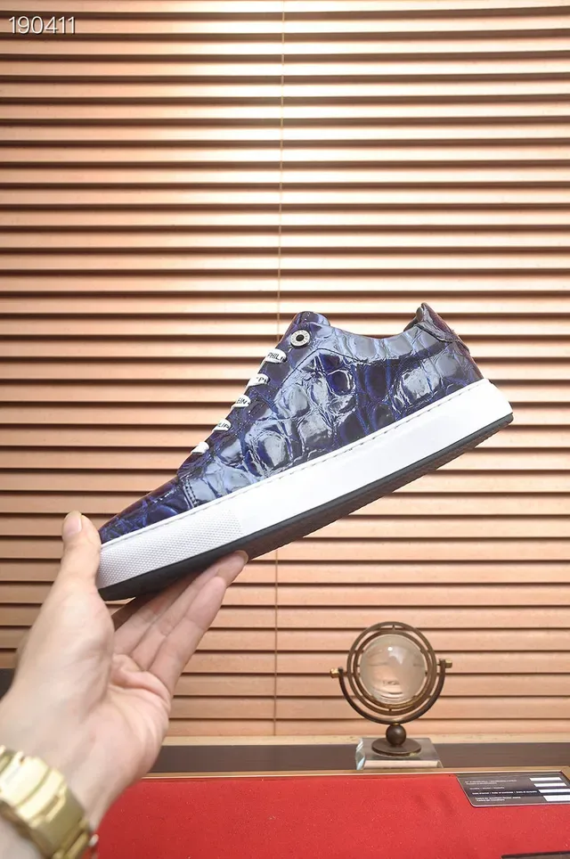 Philipp Plein Croc-Embossed أحذية رياضية أسلوب حياة زرقاء وبيضاء 5