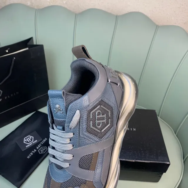 Philipp Plein Flame Brown Blue Chaussures chunky multi-panneaux cuir et maille avec détail logo crâne 2