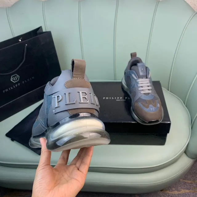 Philipp Plein Flame Brown Blue Chaussures chunky multi-panneaux cuir et maille avec détail logo crâne 3