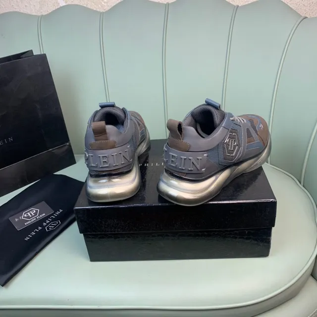 Philipp Plein Flame Brown Blue Chaussures chunky multi-panneaux cuir et maille avec détail logo crâne 6