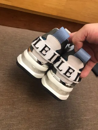 Philipp Plein Sola Cinza Azul Construção Em Camadas De Couro-Mesh Sneakers Chunky 3