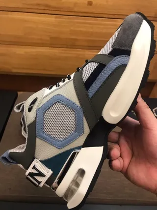 Philipp Plein Sola Cinza Azul Construção Em Camadas De Couro-Mesh Sneakers Chunky 6