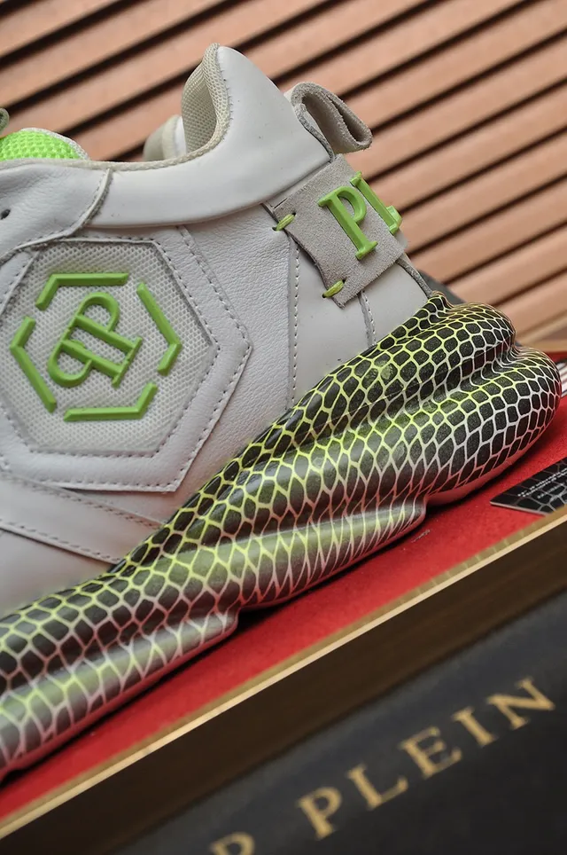 Philipp Plein Sneakers Chunky Gris Vert Semelle Nid d'Abeille Empeigne Cuir-Maille en Couches 2