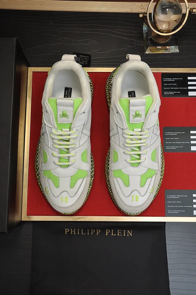 Philipp Plein Sneakers Chunky Gris Vert Semelle Nid d'Abeille Empeigne Cuir-Maille en Couches 9