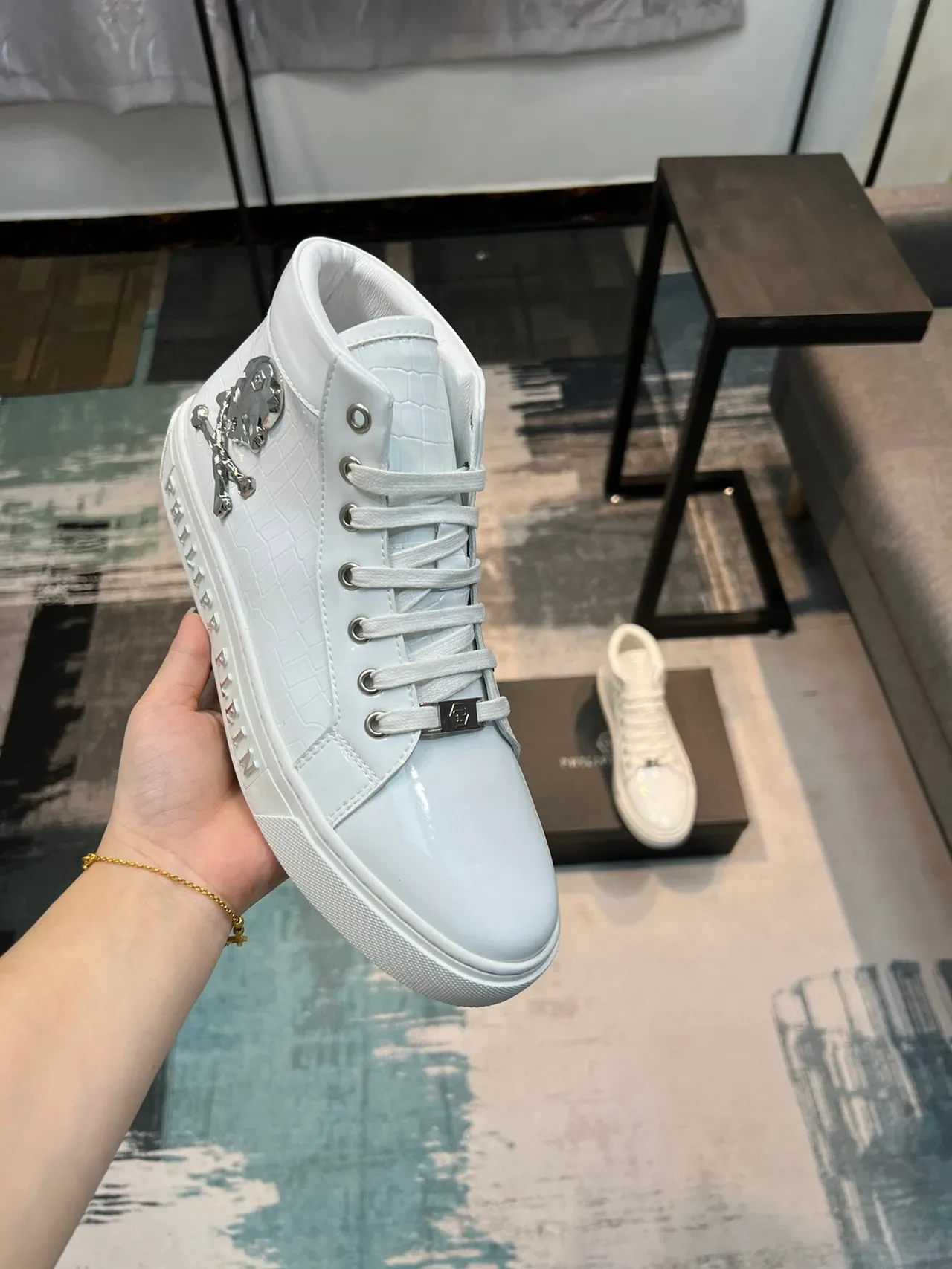 Philipp Plein High-Top Lifestyle Sneaker White Silver Glossy Patent Toe Lifestyle Sneakers 6