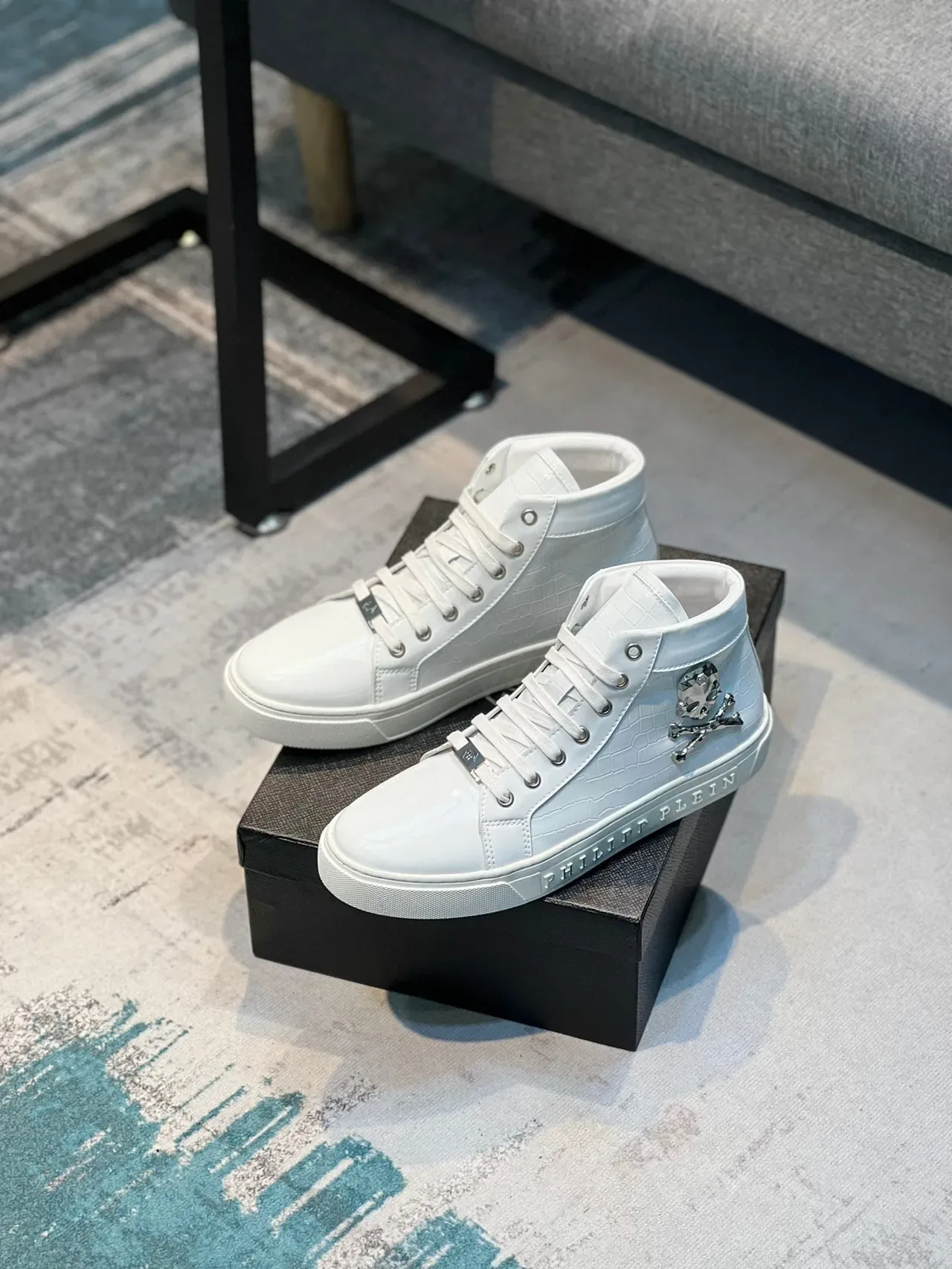Philipp Plein High-Top Lifestyle Sneaker White Silver Glossy Patent Toe Lifestyle Sneakers 7