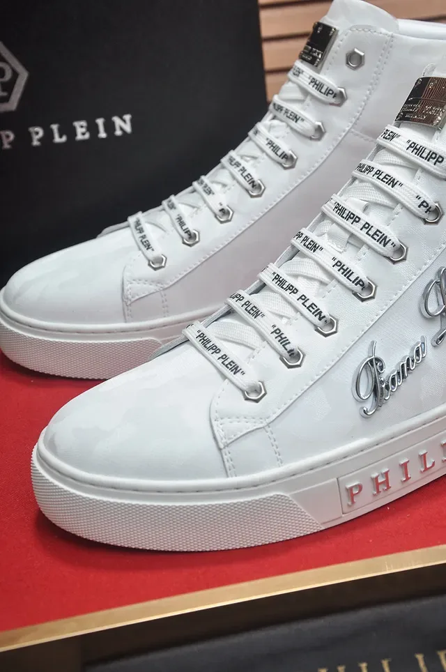Philipp Plein أحذية رياضية عالية الارتفاع أبيض كامو للأسلوب الحياتي 4