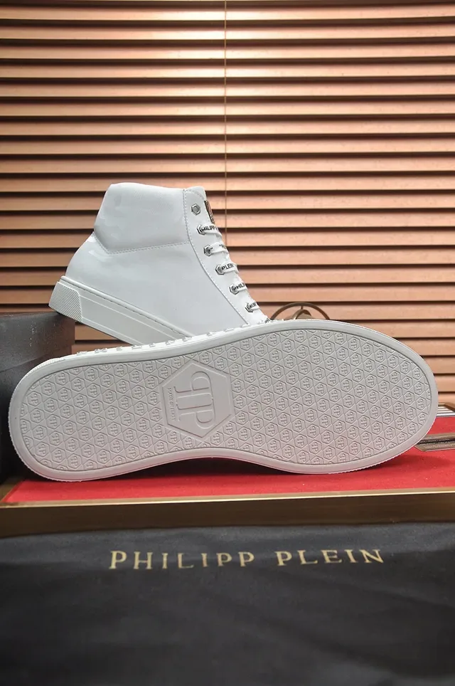 Philipp Plein أحذية رياضية عالية الارتفاع أبيض كامو للأسلوب الحياتي 5