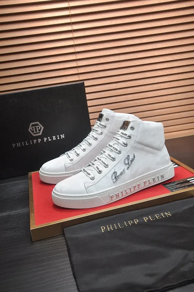 Philipp Plein أحذية رياضية عالية الارتفاع أبيض كامو للأسلوب الحياتي 7